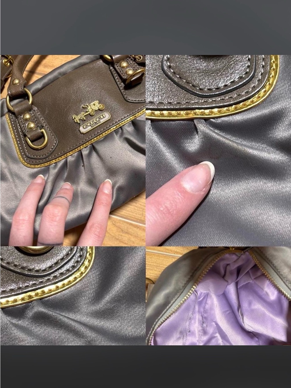 Coach Satin Purple Shoulder Bag with Brown Leather Trim - Picture 8 of 8
